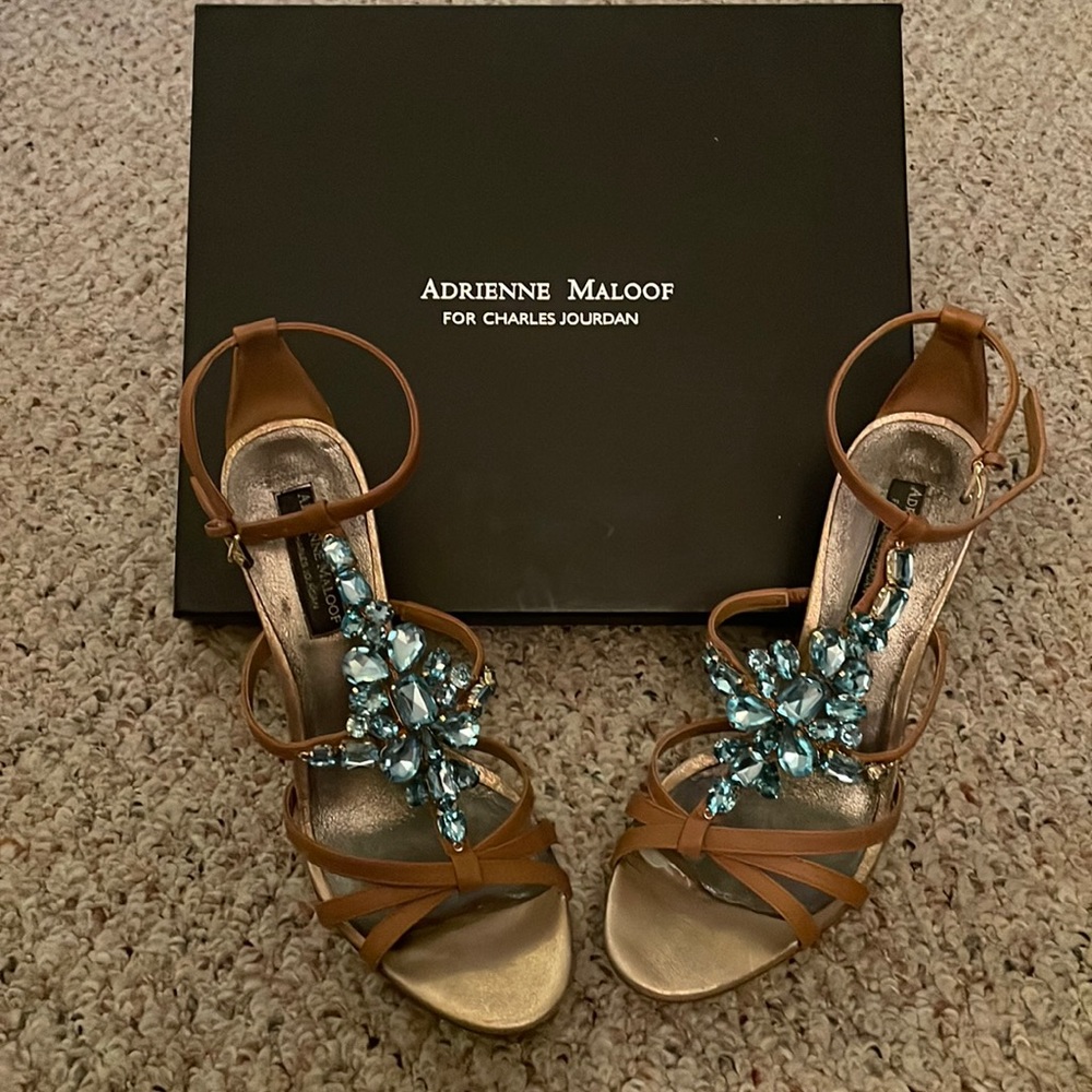 Adrienne Maloof for Charles Jourdan Venus T-Strap Platform Sandal with box